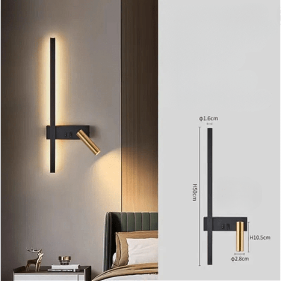Applique liseuse murale LED en aluminium, trois teintes de lumière, noir
