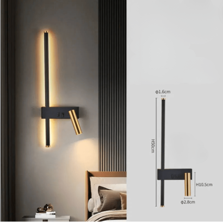 Applique liseuse murale LED en aluminium, trois teintes de lumière, noir