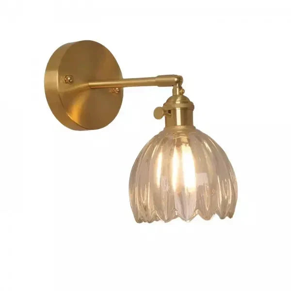 Applique murale tulipe en verre et métal, style rétro, verre clair