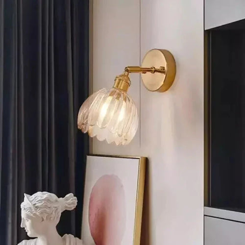 Applique murale tulipe en verre et métal, style rétro