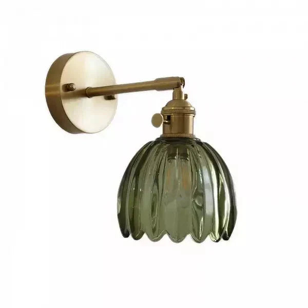 Applique murale tulipe en verre et métal, style rétro, vert