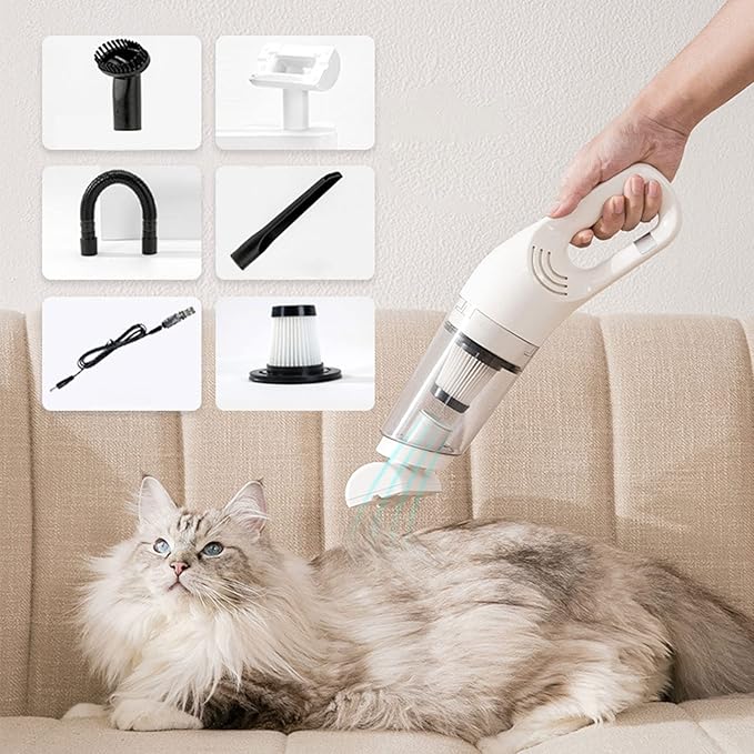 Aspirateur à main sans fil pour poils d'animaux, 5500 Pa, blanc
