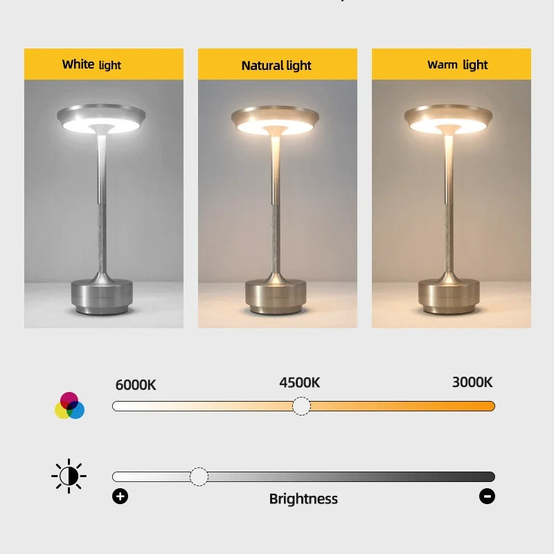 Lampe à poser sans fil rechargeable, doré, noir ou argenté