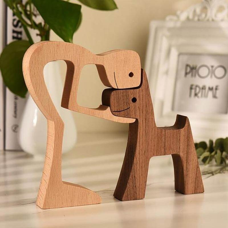 Statuette en bois naturel sur le thème des animaux, 11 cm de haut