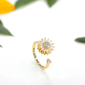 Bague ajustable à anneau rotatif, motif tournesol en cristal, doré