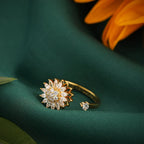 Bague ajustable à anneau rotatif, motif tournesol en cristal