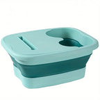 Bain de pieds pliable avec picots de massage et couvercle, bleu