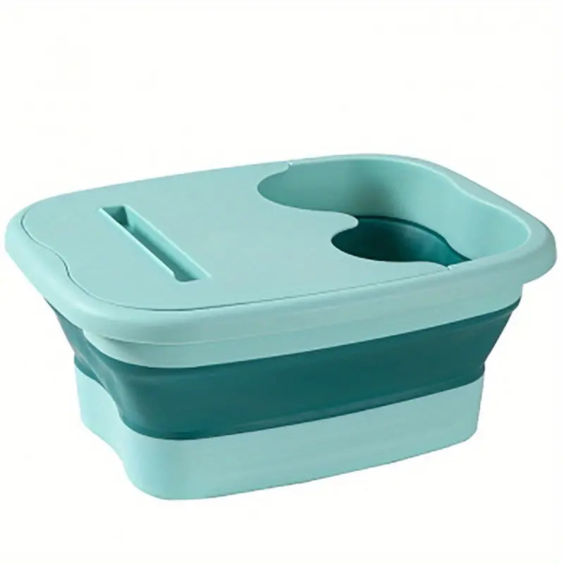 Bain de pieds pliable avec picots de massage et couvercle, bleu