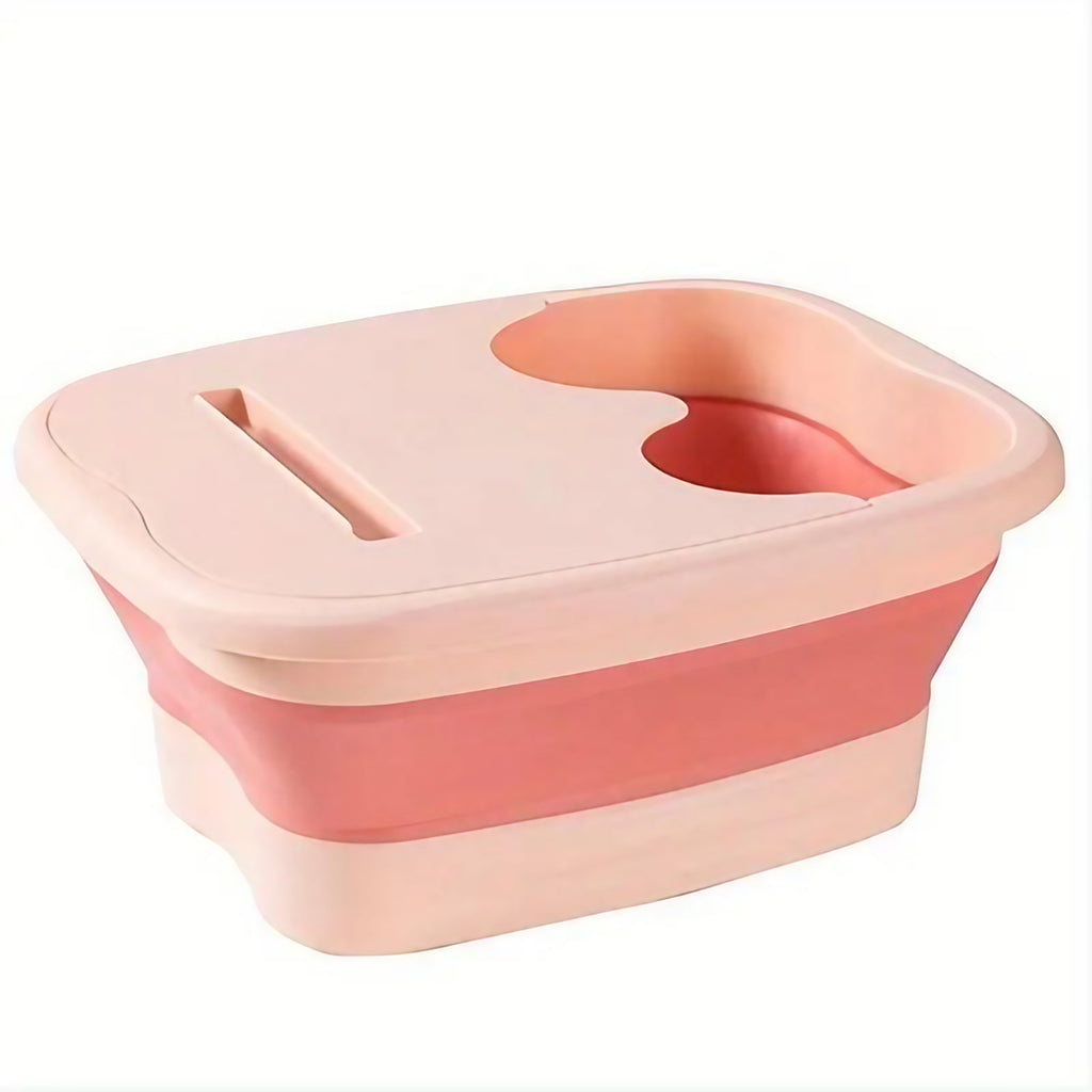 Bain de pieds pliable avec picots de massage et couvercle, rose