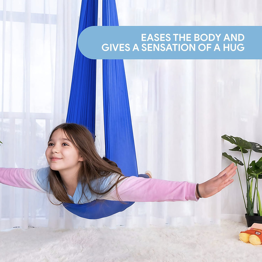 Balançoire sensorielle enfant en tissu, jusqu'à 70 kg, cinq coloris, bleu