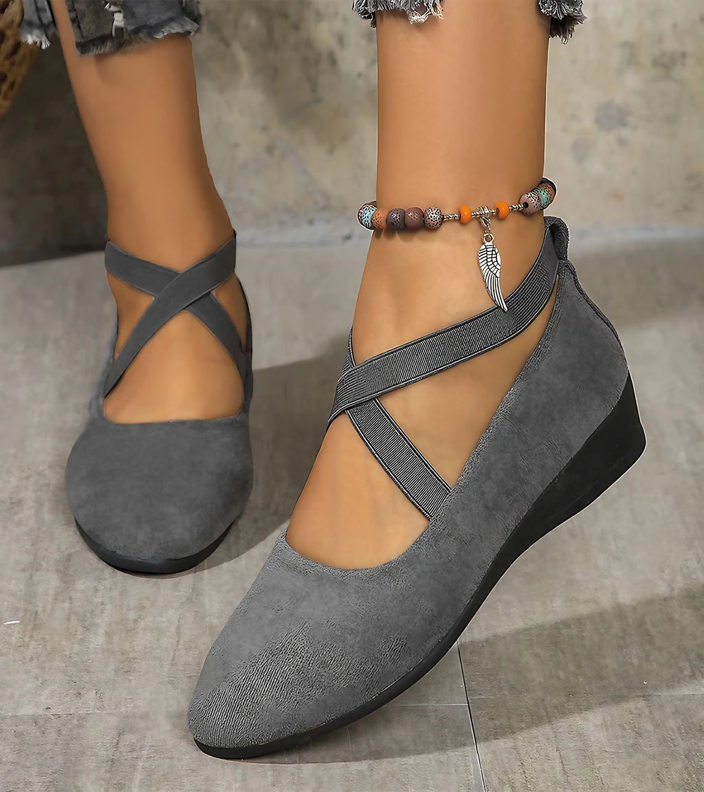 Ballerines compensées femme à brides élastiques croisées, gris
