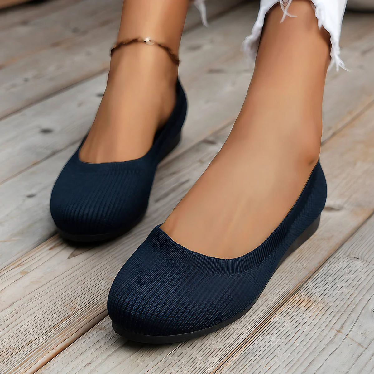 Ballerines femme antidérapantes à semelle intérieure ergonomique, bleu marine