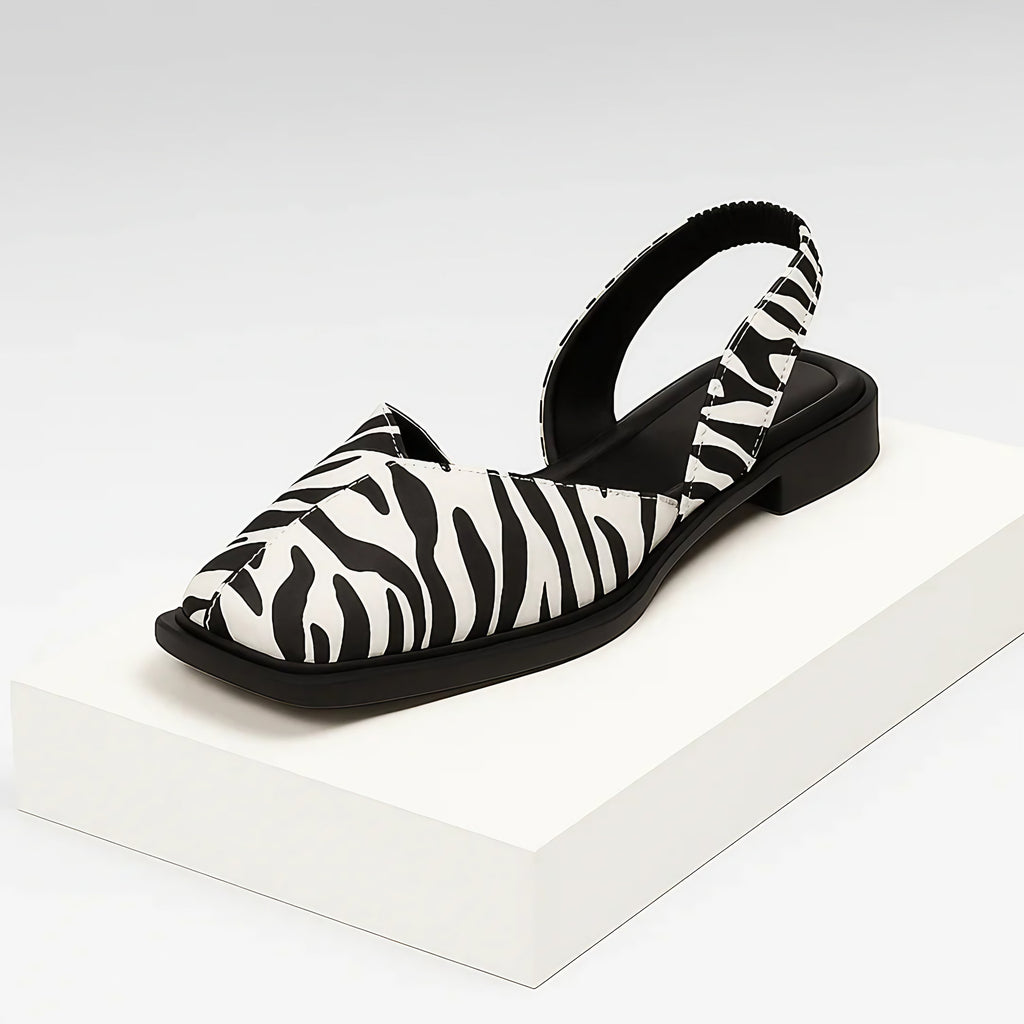 Ballerines femme à imprimé animal, bout ouvert, du 36 au 41, blanc