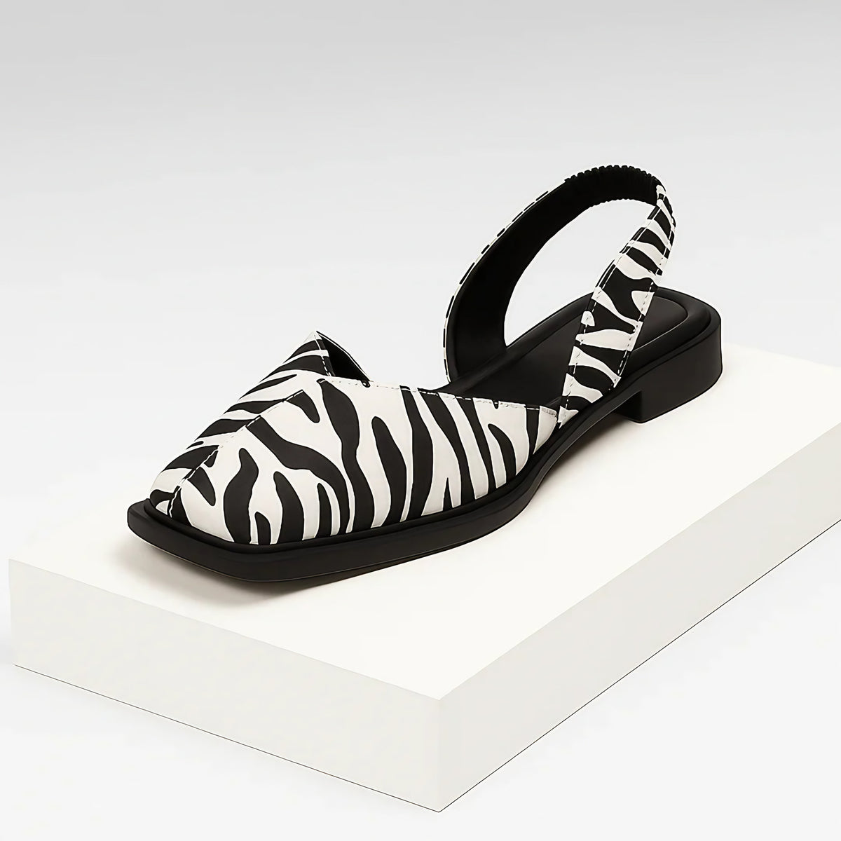 Ballerines femme à imprimé animal, bout ouvert, du 36 au 41, blanc