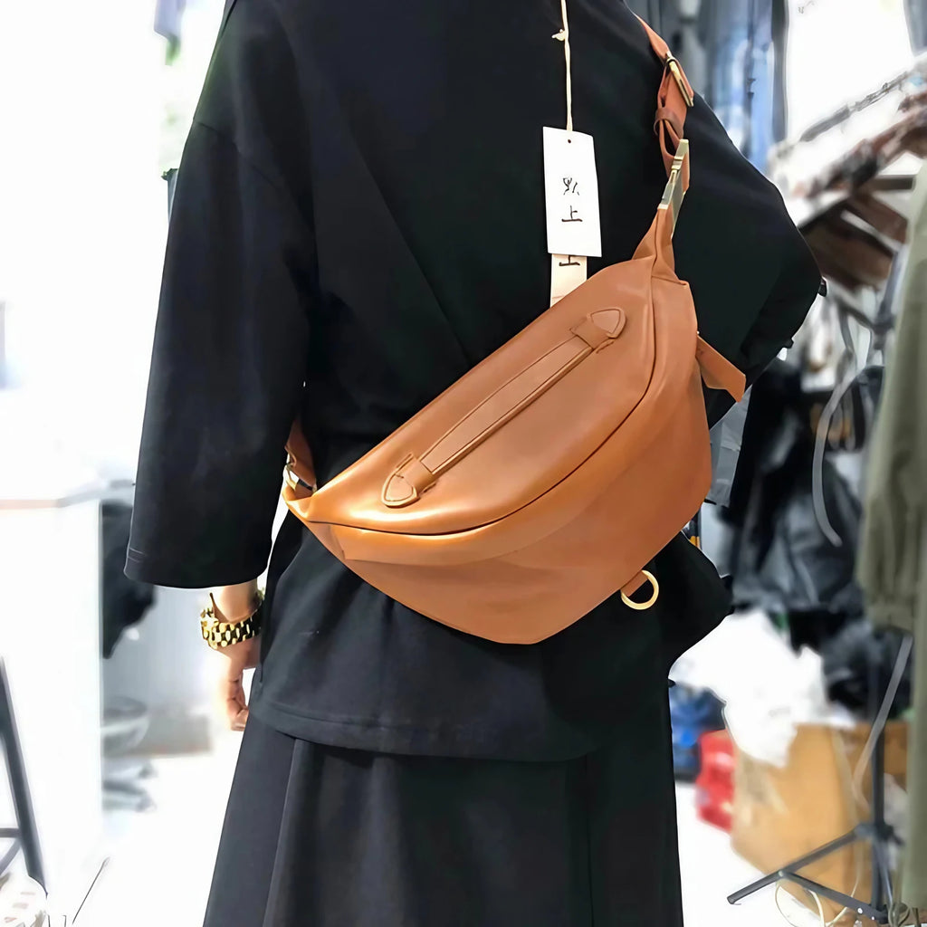 Sac banane femme en cuir doublé, noir ou marron, marron