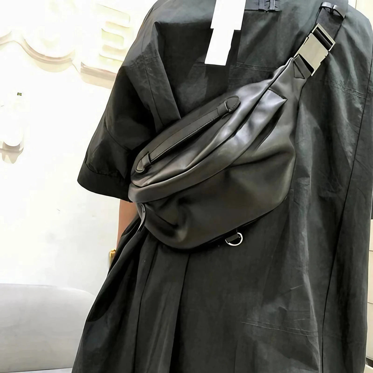 Sac banane femme en cuir doublé, noir ou marron, noir