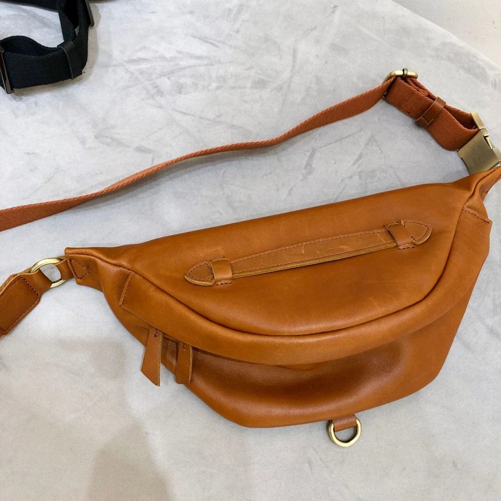 Sac banane femme en cuir doublé, noir ou marron