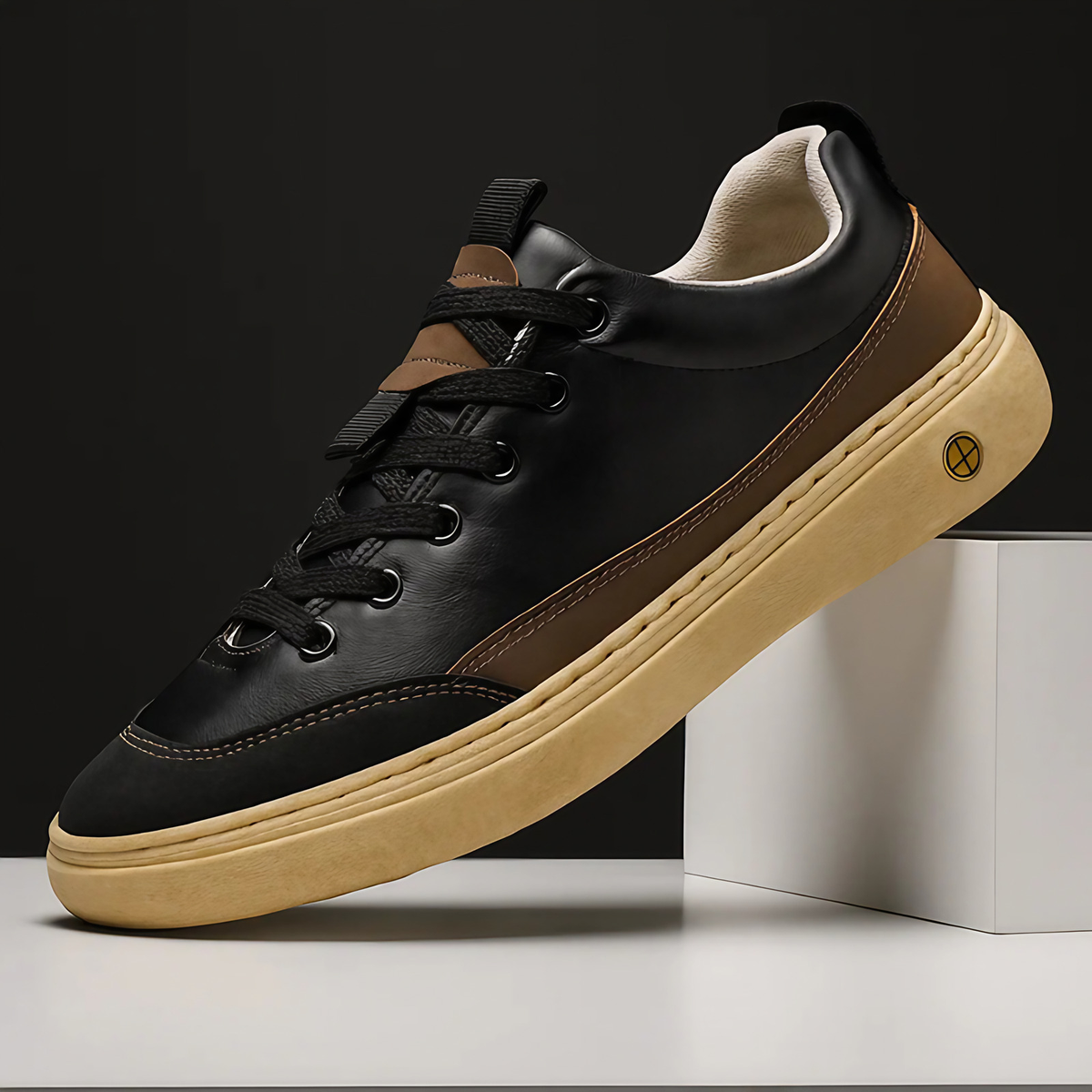 Baskets de ville homme à lacets, talon renforcé, trois coloris, noir