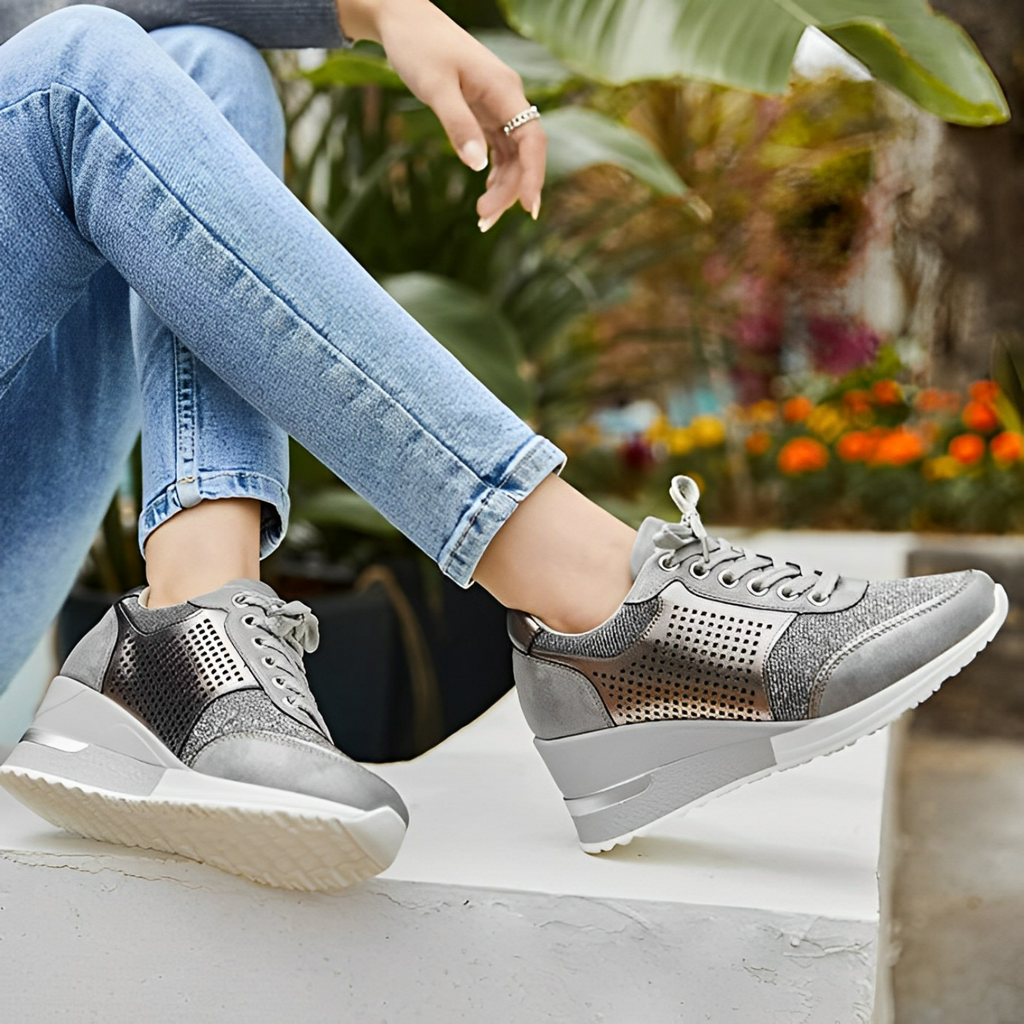 Baskets compensées femme, semelle antidérapante, du 33 au 39, gris