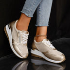 Baskets compensées femme métallisées, zip latéral, argenté ou doré, doré