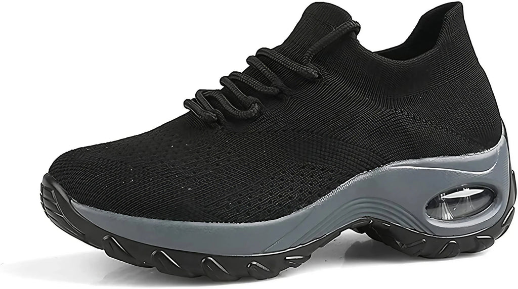 Baskets femme en maille à enfiler, semelle plateforme de 5 cm, noir et gris