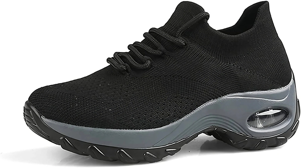 Baskets femme en maille à enfiler, semelle plateforme de 5 cm, noir et gris