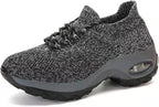 Baskets femme en maille à enfiler, semelle plateforme de 5 cm, gris