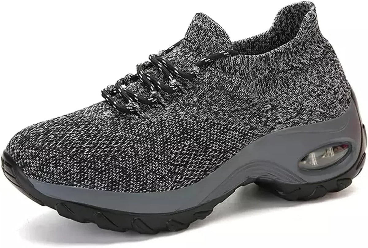 Baskets femme en maille à enfiler, semelle plateforme de 5 cm, gris