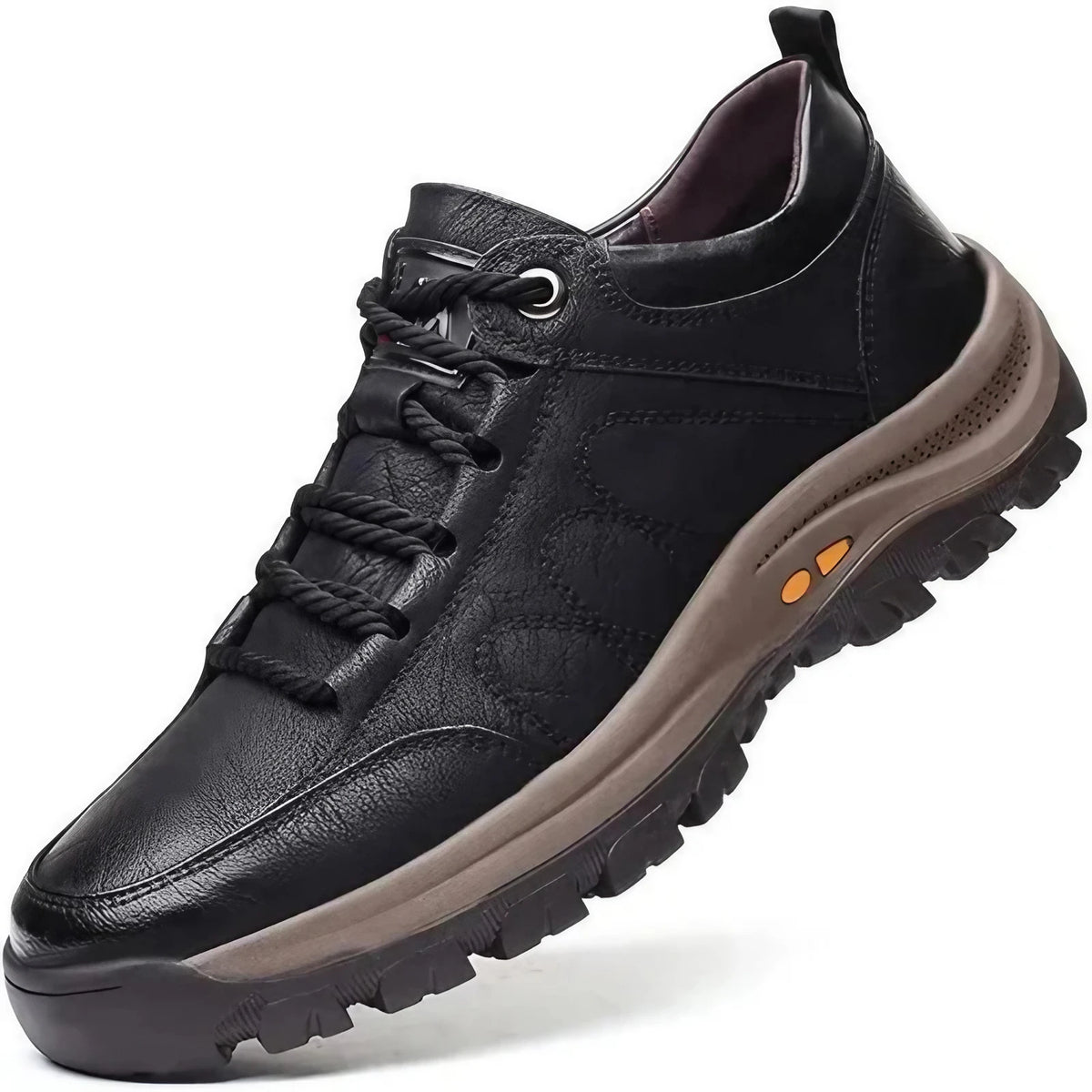 Baskets homme en cuir, semelle rembourrée, marron ou noir, noir