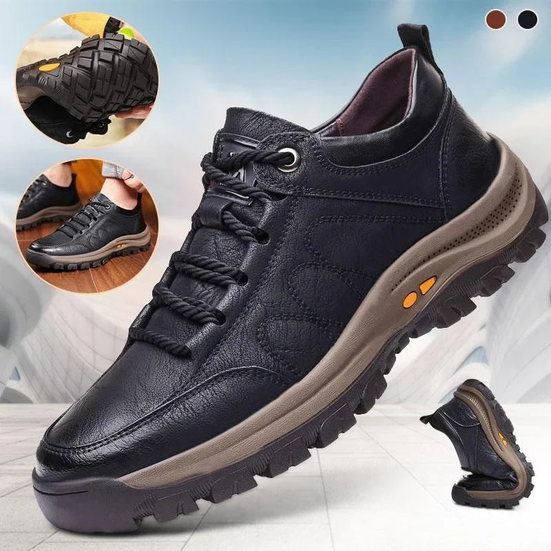 Baskets homme en cuir, semelle rembourrée, marron ou noir
