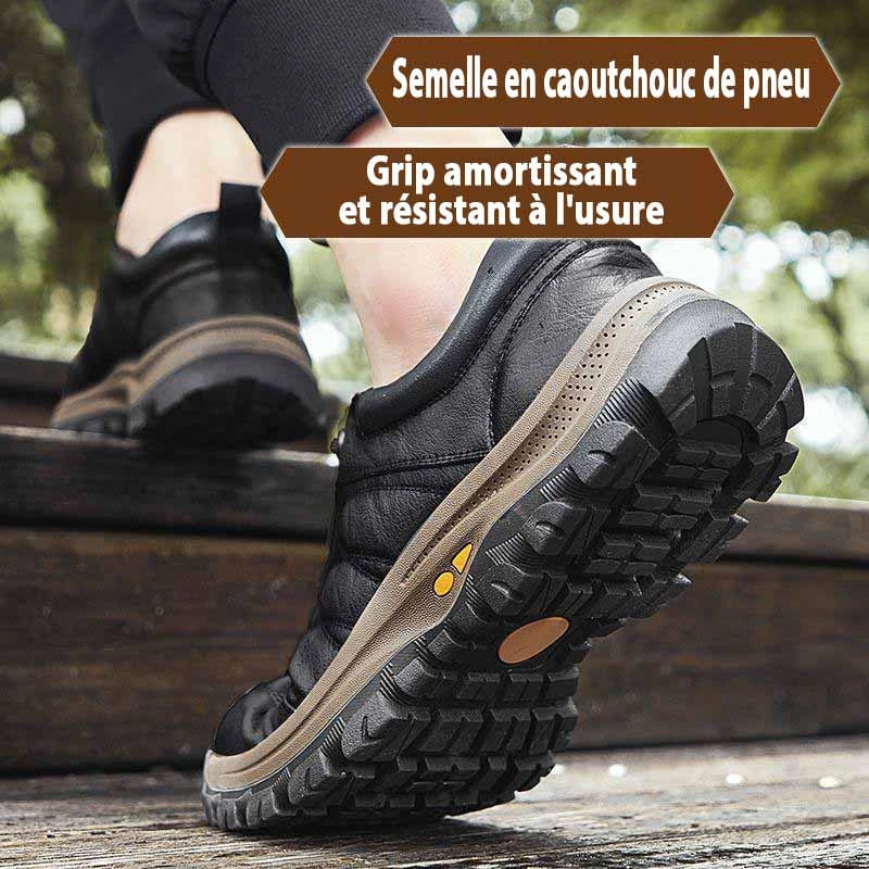 Baskets homme en cuir, semelle rembourrée, marron ou noir