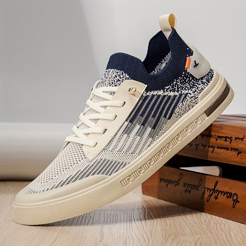 Baskets homme à lacets, renfort au talon, semelle épaisse, blanc et bleu