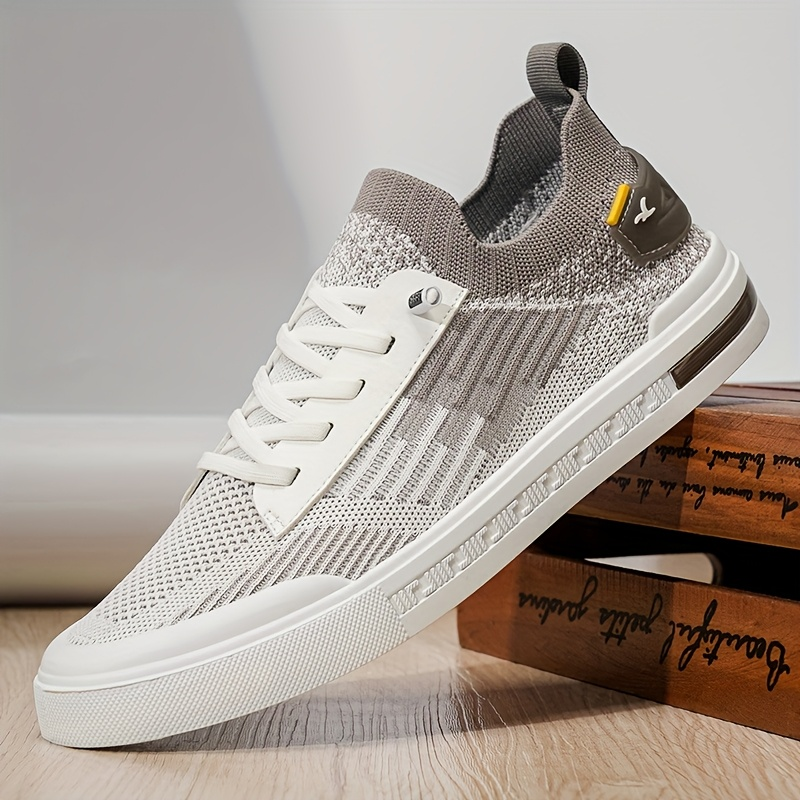 Baskets homme à lacets, renfort au talon, semelle épaisse, blanc et café