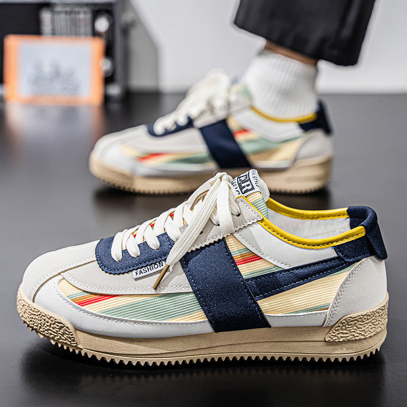 Baskets homme bicolores beige et bleu ou beige et vert