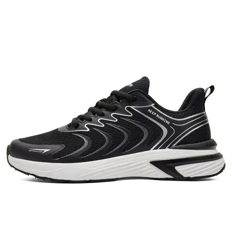 Baskets de running homme en maille, semelle en caoutchouc, noir