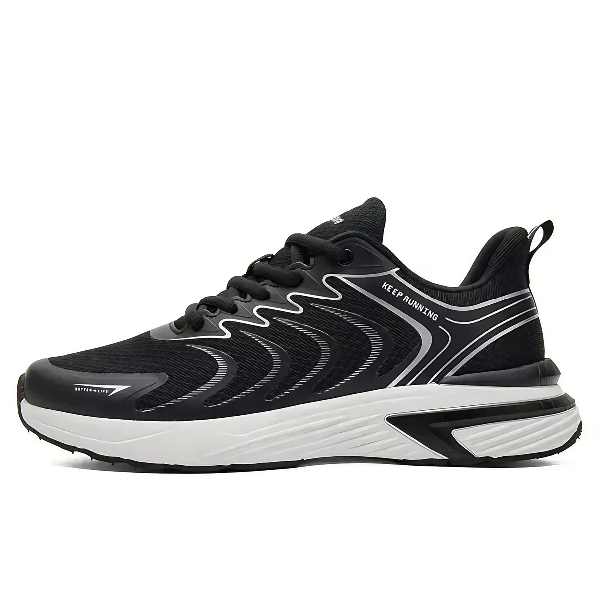 Baskets de running homme en maille, semelle en caoutchouc, noir