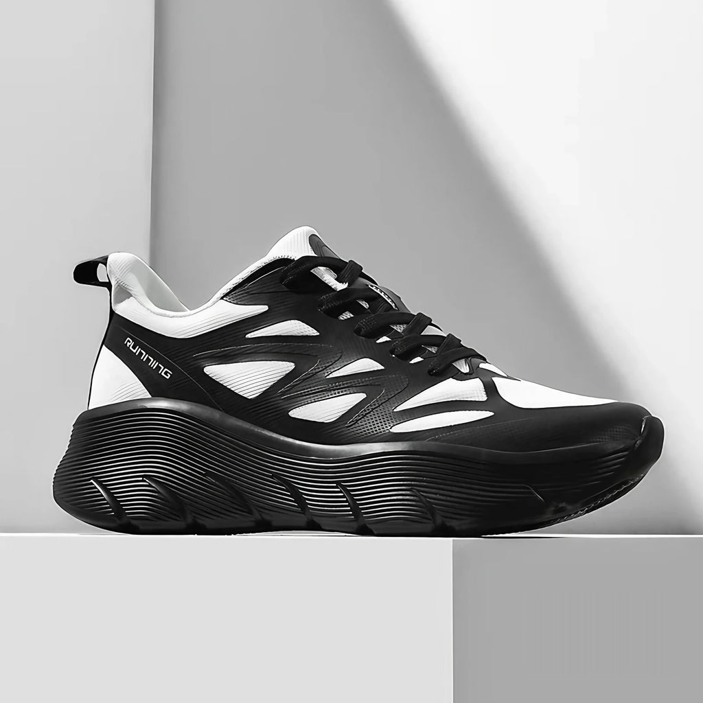 Baskets de course unisexe en mesh, semelle épaisse, noir et blanc