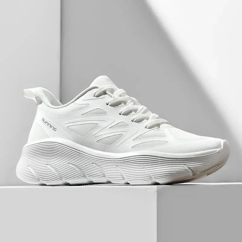 Baskets de course unisexe en mesh, semelle épaisse, blanc