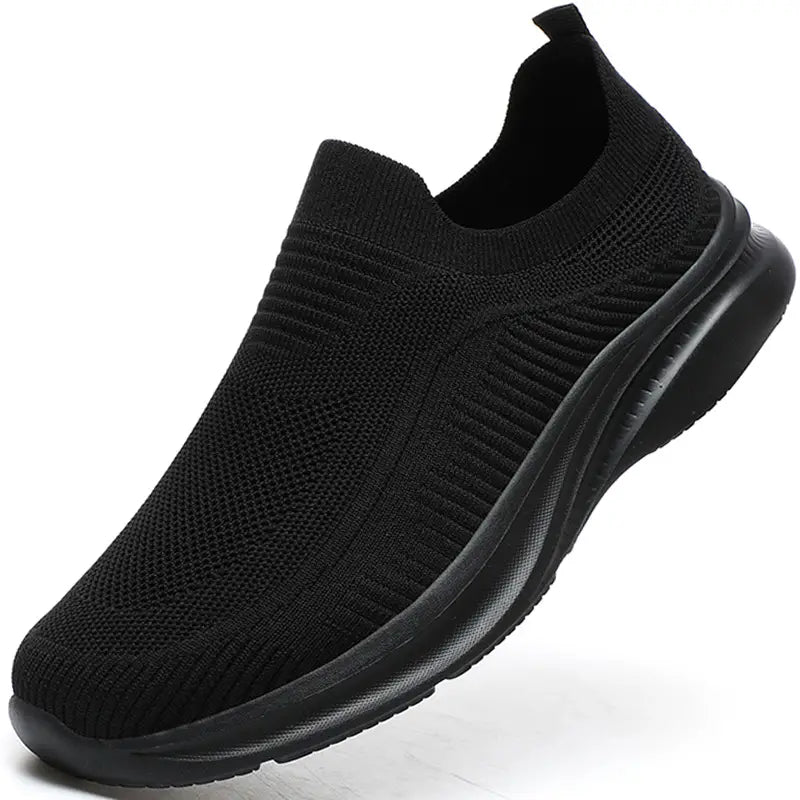 Baskets de marche homme sans lacets, tige en maille, noir