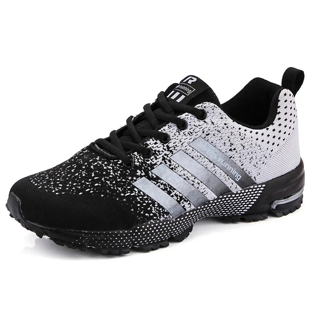 Chaussures de running mixtes en maille, semelle en caoutchouc, noir et blanc