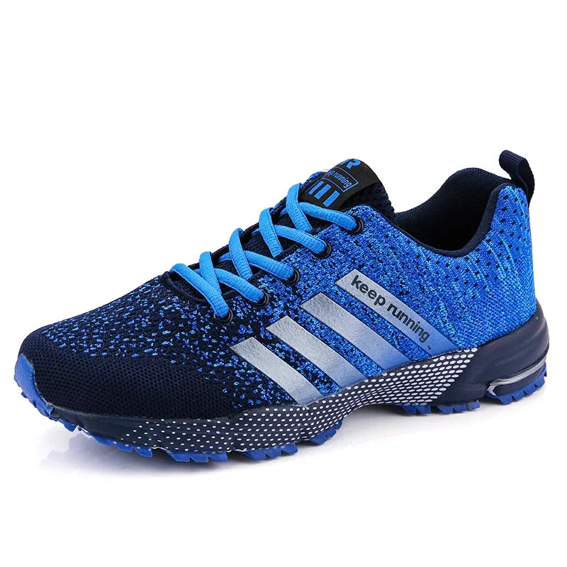 Chaussures de running mixtes en maille, semelle en caoutchouc, bleu