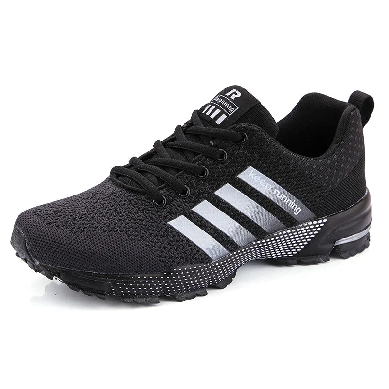 Chaussures de running mixtes en maille, semelle en caoutchouc, noir