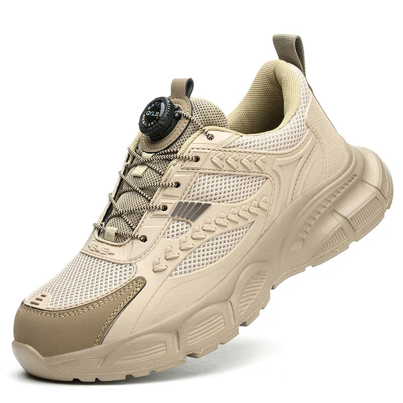 Baskets de sécurité mixtes, embout en acier, serrage à molette, beige