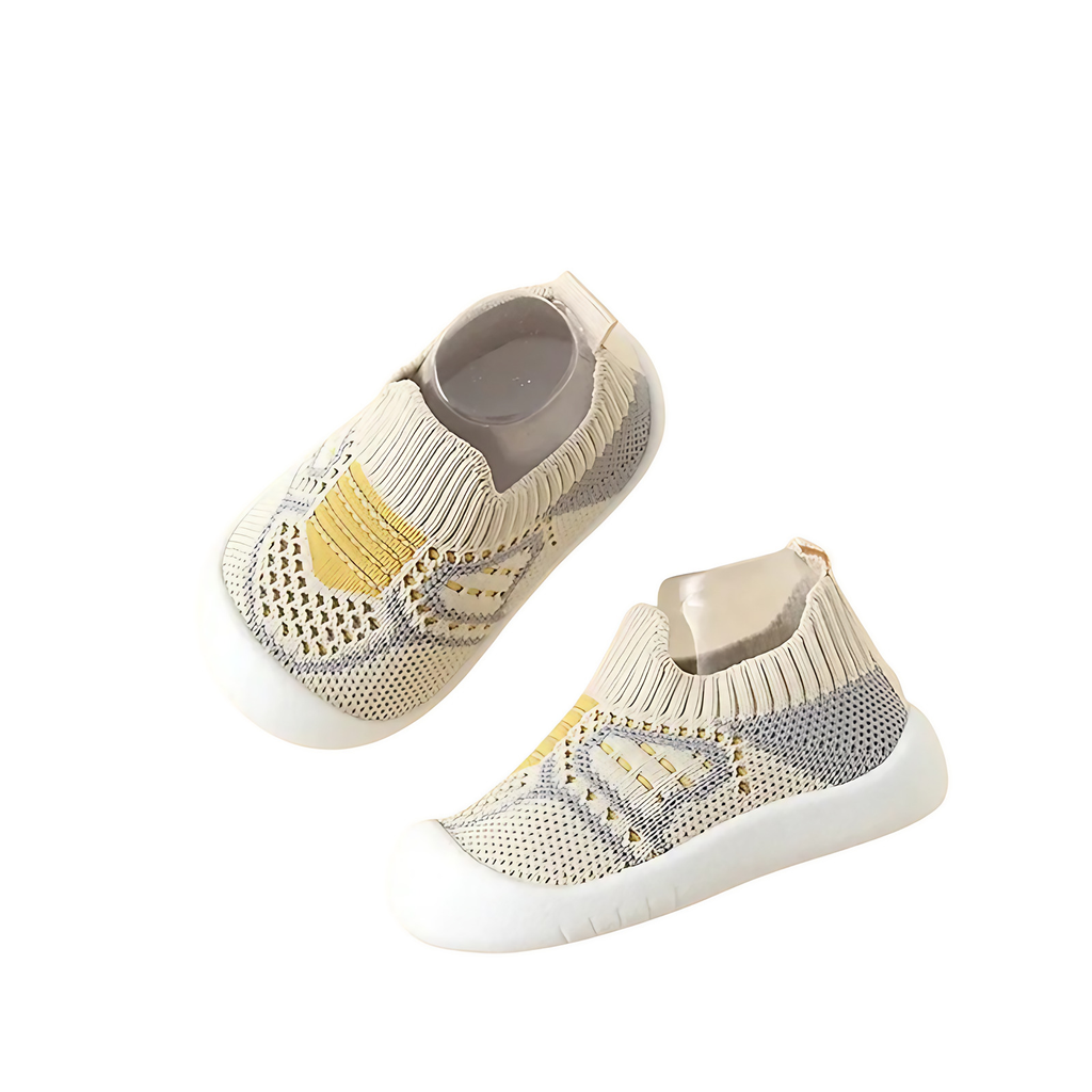 Baskets bébé et enfant, semelle antidérapante, embout protégé, beige