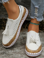 Baskets femme ajourées à enfiler, bout rond, talon plat, blanc