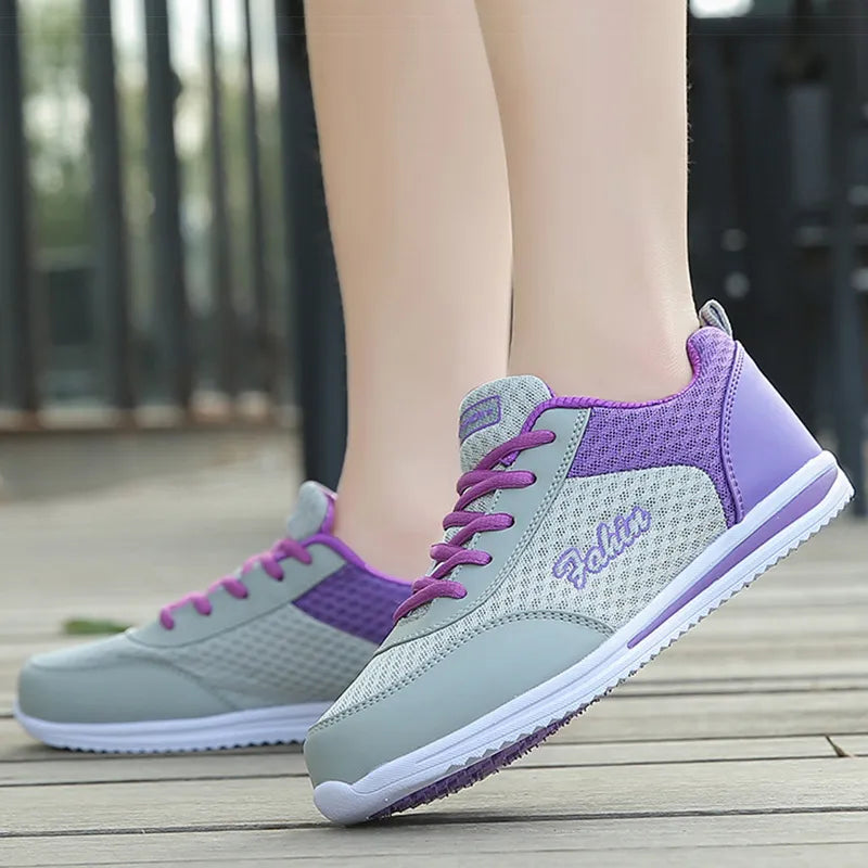 Baskets femme en maille respirante, à lacets, quatre coloris, violet