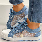 Baskets basses femme à lacets, semelle rembourrée, tons bleus, bleu ciel transparent