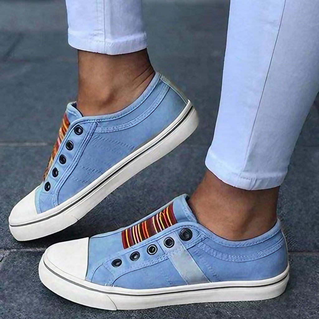 Baskets femme semelle souple antidérapante, faciles à enfiler, bleu