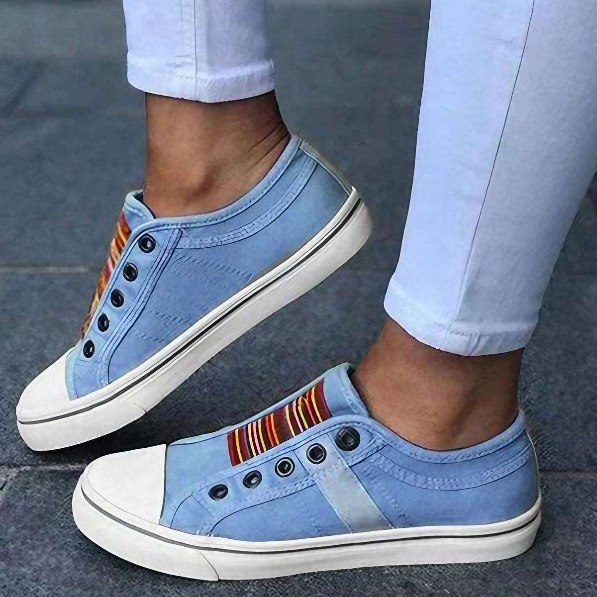 Baskets femme semelle souple antidérapante, faciles à enfiler, bleu