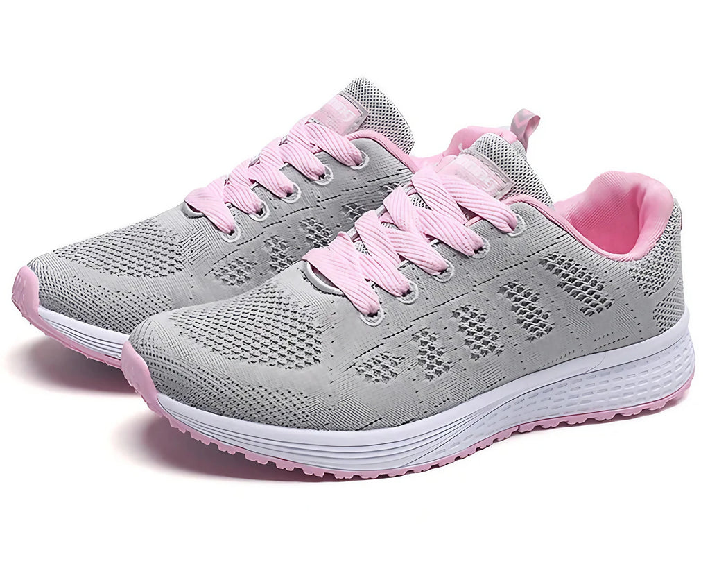 Baskets femme légères à empiècements mesh, quatre coloris, rose